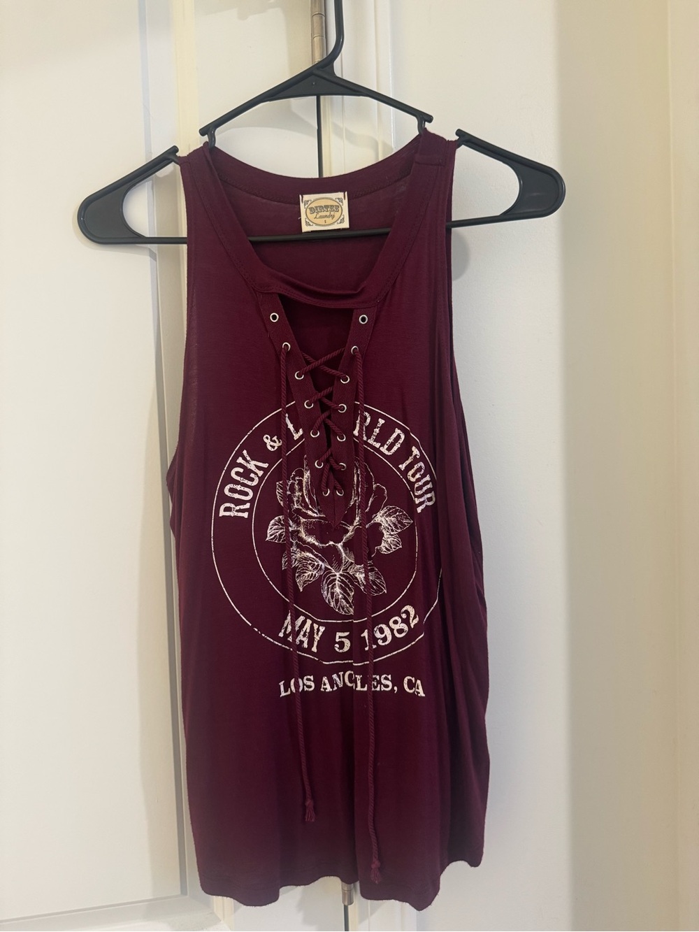 Sleeveless Lace-Up Graphic Tank Top - Burgundy